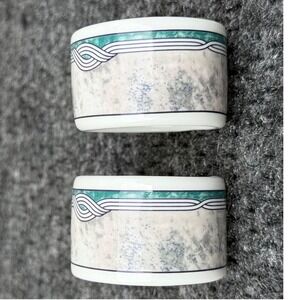 Lenox Key West Napkin Rings Set of 2 Fine China Teal Blue Nautical Rope D-Shape